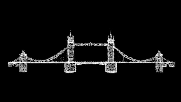 Photo 3d tower bridge london on black background object made of shimmering particles architectural travel concept for title text presentation 3d animation