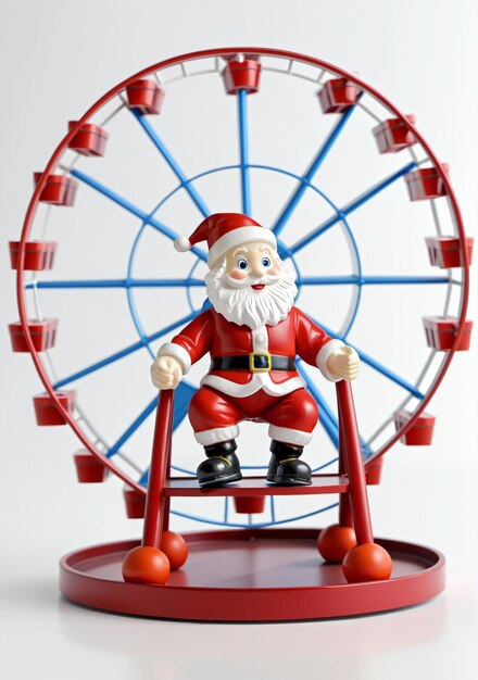 3D Toy Of Santa Claus Taking A Ride On A Ferris Wheel On A White Background