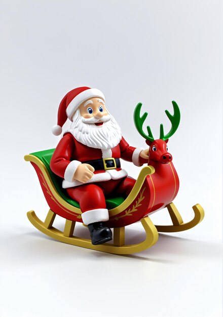 3d toy of santa claus taking a scenic sleigh ride through the countryside on a white background