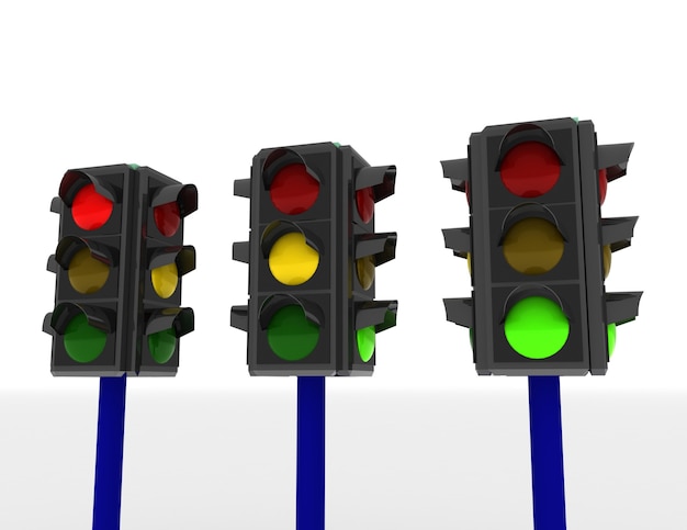 3d traffic lights isolated on white background