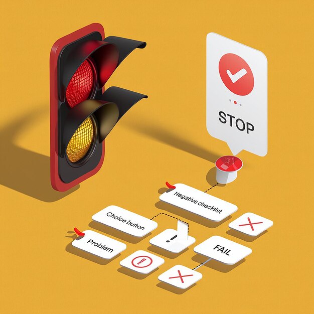 3D 交通停止警報通知圖標負面檢查列表按選擇錯誤正確沒有輸入問題失敗在應用程式緊急圖標向量與影子 3D 渲染插圖
