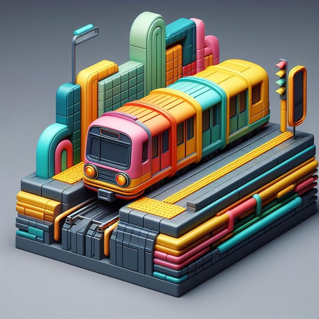 灰色の背景の列車モデル 3D レンダリング