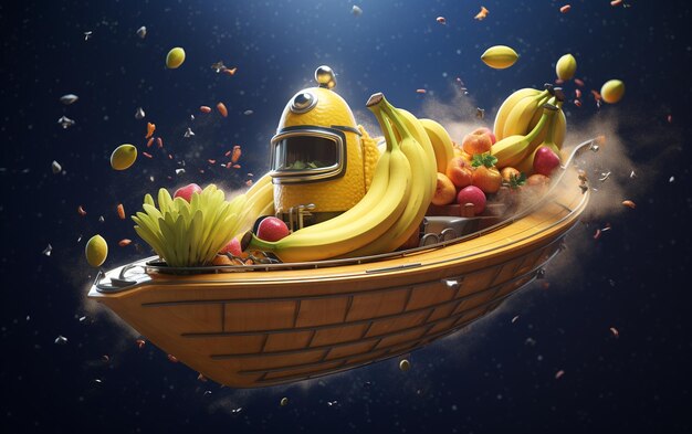 Photo 3d transformation banana boat humor