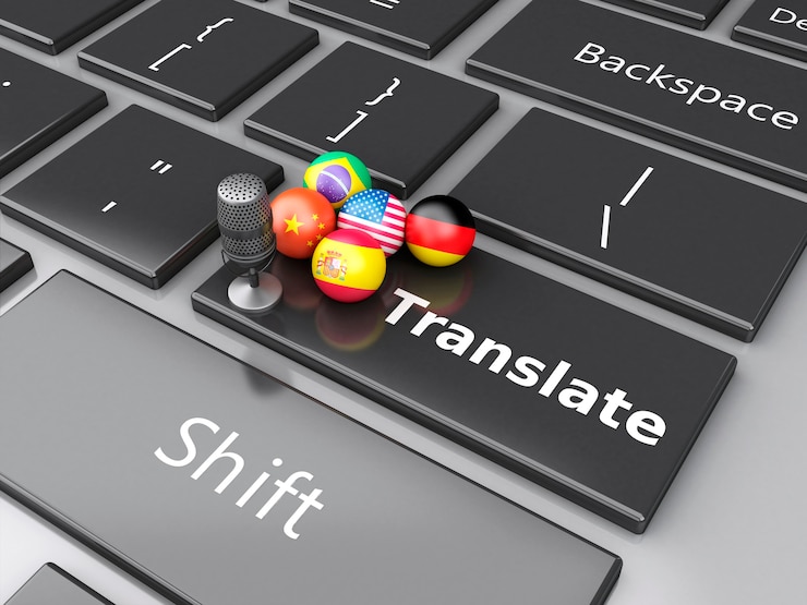 Photo 3d translate foreign languages on computer keyboard
