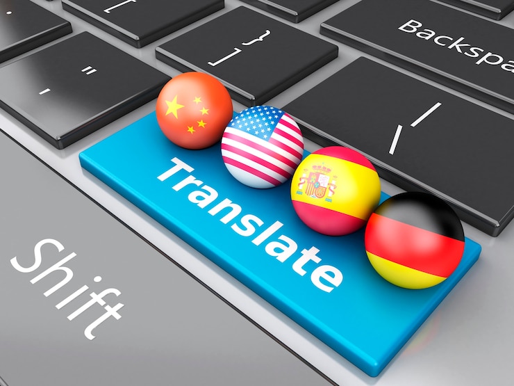 Photo 3d translate foreign languages on computer keyboard