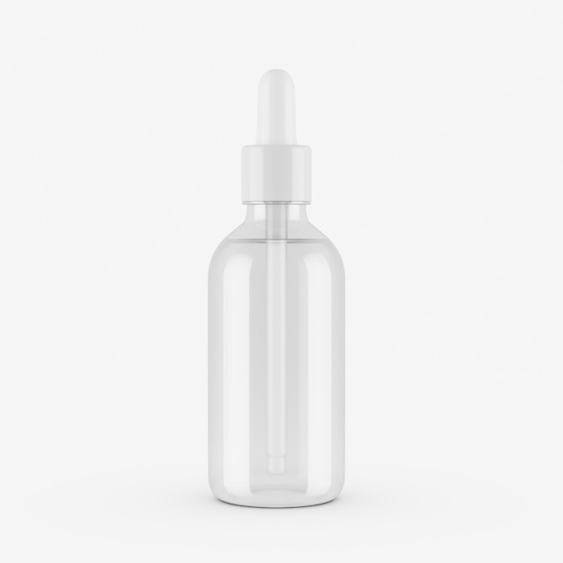 3d Transparent Empty Cosmetic Oil Dropper Bottle With Cap On White Background 3d Illustration