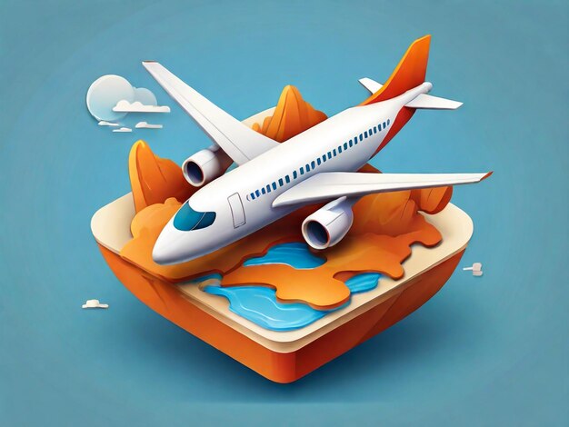 Photo 3d travel icon with airplane