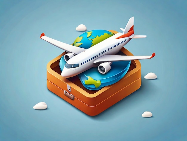 Photo 3d travel icon with airplane