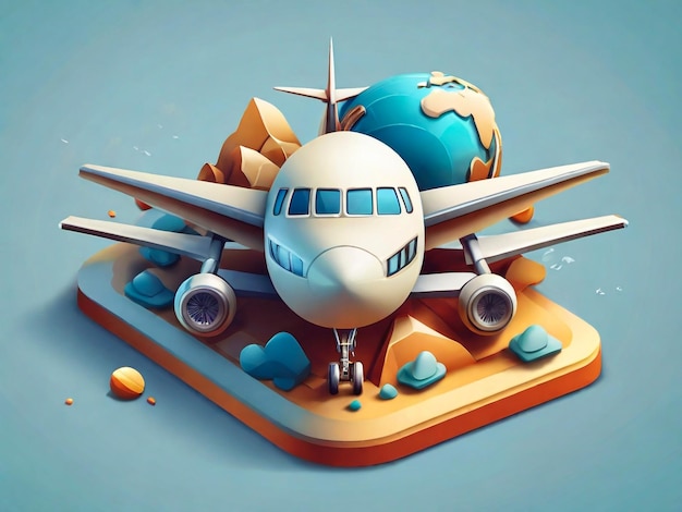 Photo 3d travel icon with airplane