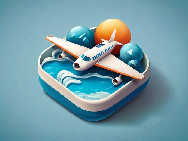 Photo 3d travel icon with airplane