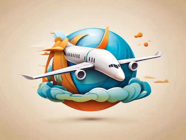 Photo 3d travel icon with airplane