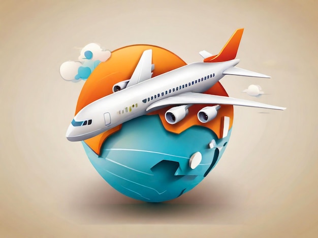 Photo 3d travel icon with airplane