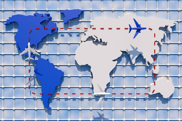 3d traveling around the world by plane. 3d illustration.
traveling around the world by plane. world travel concept