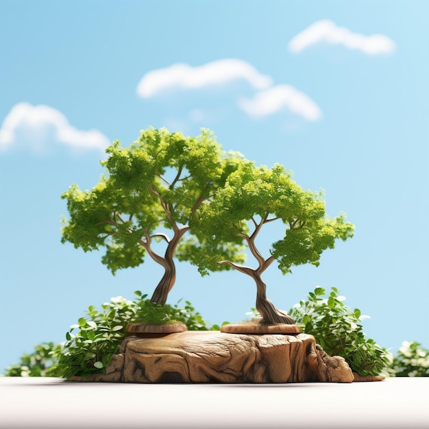 3d tree with branches and leaves on podium