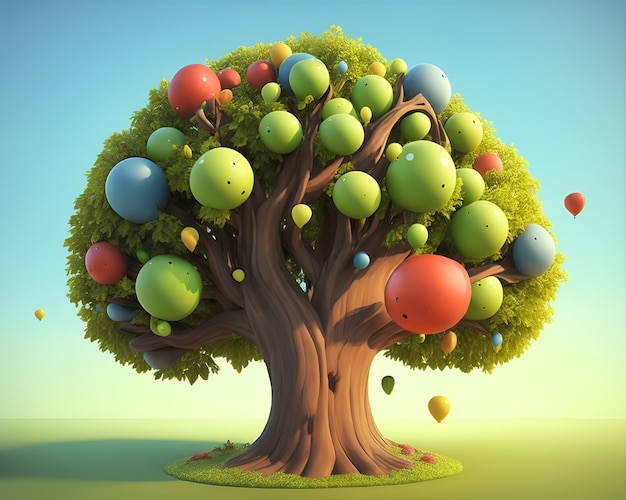 3d tree with colored fruits