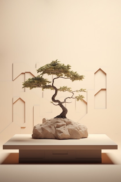 3d tree with leaves and branches on podium