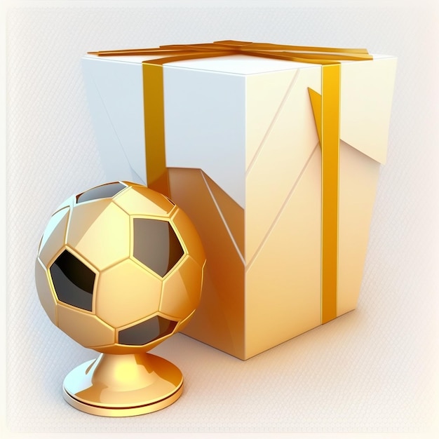 3D Trophy cup with soccer ball and gift box Football game and gold reward Ai generative