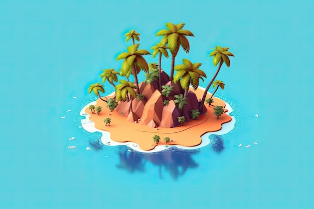 Foto 3d un'isola tropicale con palme spiaggia sabbiosa