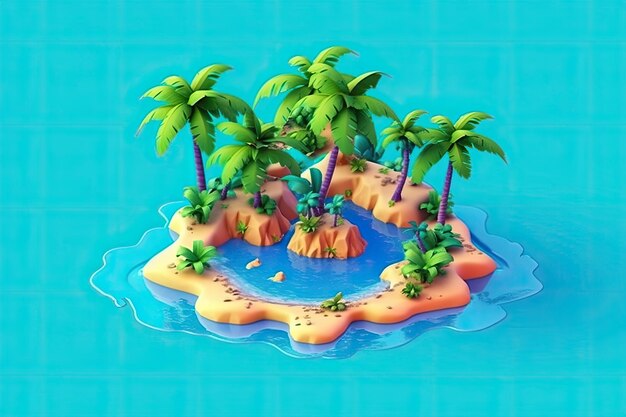 Photo 3d a tropical island with palm trees sandy beach