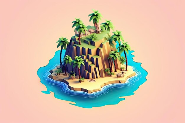 3d a tropical island with palm trees sandy beach