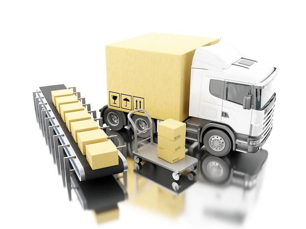 3d truck with carboard boxes