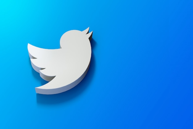 3D Twitter-logo minimalistisch met lege ruimte