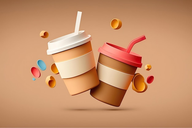 3d two paper coffee cups isolated take away coffee cups Generate AI