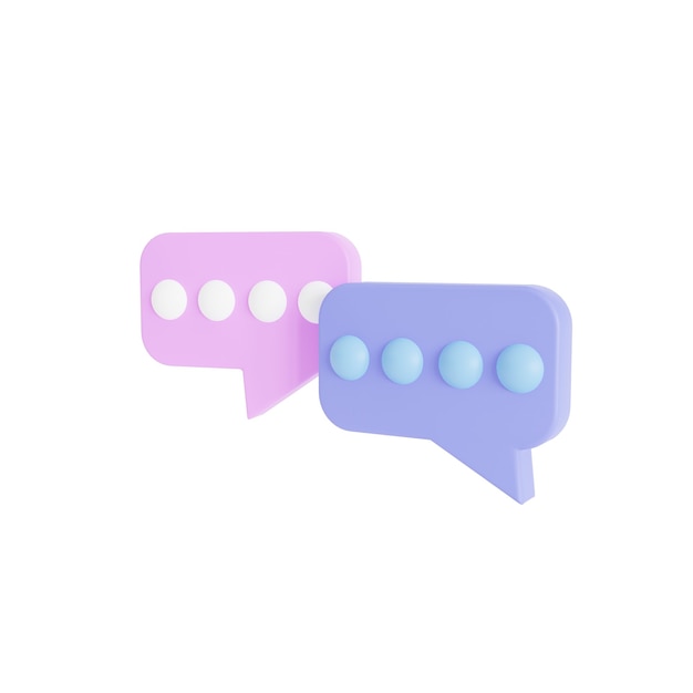 3D two purple and pink chat bubbles on white background. concept of social media messages. 3d render illustration