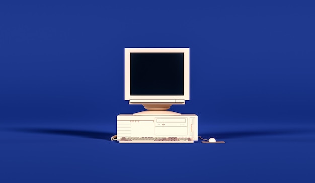 3d Uitstekende Computer op Blauwe Achtergrond met Lege Ruimte