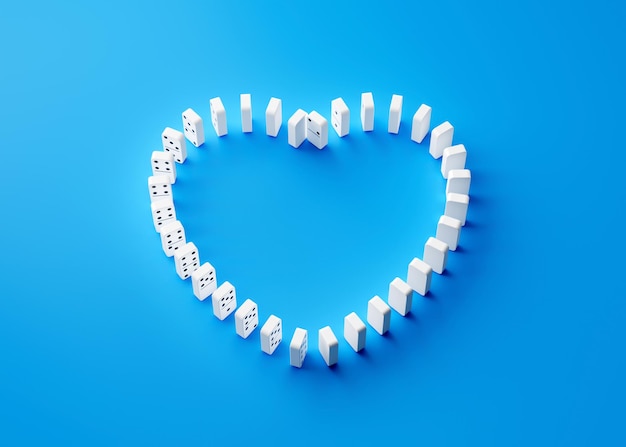 3d Unique Heart Symbol Icon Made Of Domino Tiles Isolated On Blue Background 3d Illustration