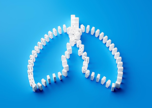 3d Unique Human Lungs Made Of Domino Tiles Isolated On Blue Background 3d Illustration