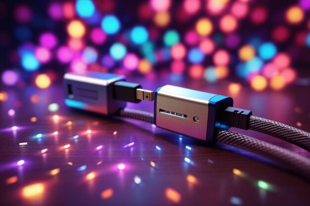 3d USB cable with colorful lights AI generated