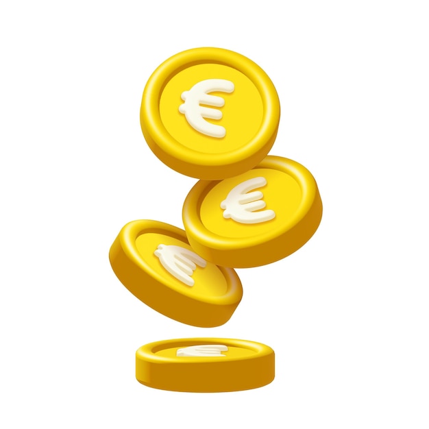 3d vallende gouden munten met het euromuntteken geïsoleerd op een witte achtergrond