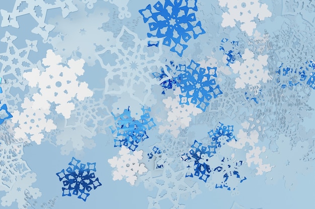 3D vallende kerst sneeuwvlokken winter blauwe achtergrond Nieuwjaar besneeuwde behang Sneeuwval ornament