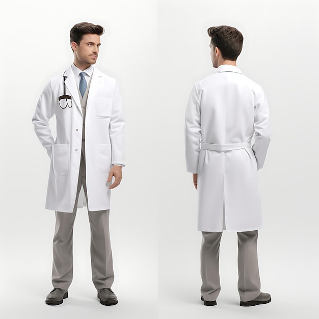 3D van Doctor witte laboratoriumjas gericht op de ommekeer van het medische Professi-karakter op witte BG