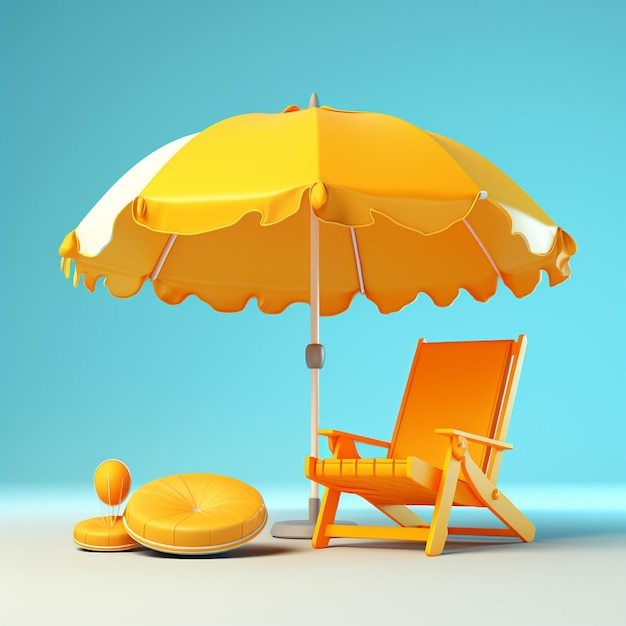 3d Vector Beach Chair gele paraplu en bal