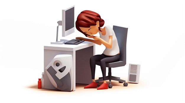 Photo 3d vector cartoon burnout office worker exhausted