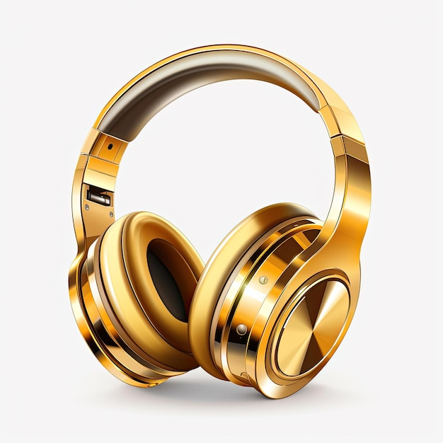 3D-vector cartoon gouden dj muziek hoofdtelefoon op witte achtergrond