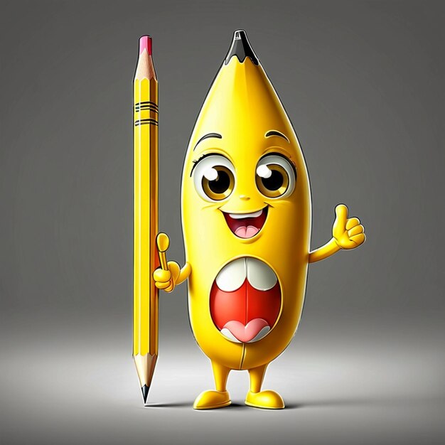 Foto 3d vettoriale carino personaggio di cartone animato comico matita gialla