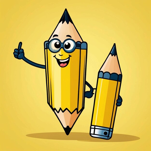 Photo 3d vector cute cartoon character funny yellow pencil