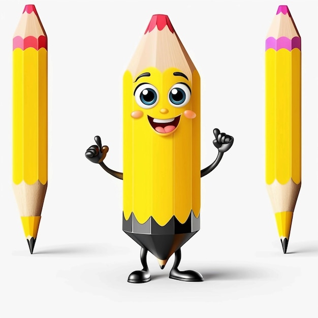 Photo 3d vector cute cartoon character funny yellow pencil