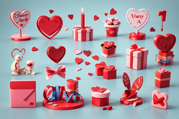 Foto set di icone vettoriali 3d del giorno di san valentino e dell'anniversario d'amore
