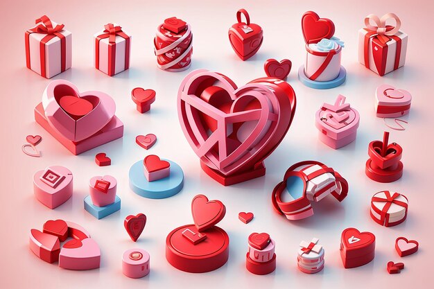 Foto 3d vector icoon set van valentijnsdag en liefdes verjaardag valentiijnsdag concept