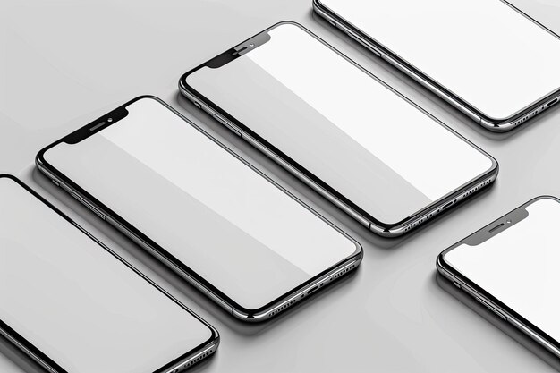 Photo 3d vector illustration of glass screenflooring mobile phone mockup set