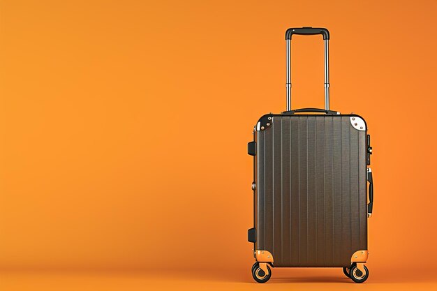 3d Vector render baggage suitcase with extendable handle and wheels in black mono chrome color on bright orange background no Text ar 32 iw 2 v 6 Job ID 50032e2607e84af69cc6049466d55e34