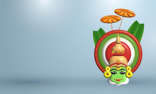 3D Vector Render van kathakali voor de Zuid-Indiase festivalviering van Happy Onam