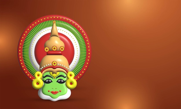 3D Vector Render van kathakali voor de Zuid-Indiase festivalviering van Happy Onam