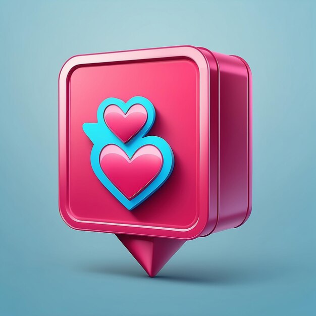Foto notifica sui social media 3d vector con il concetto di valentine's day a cuore rosa