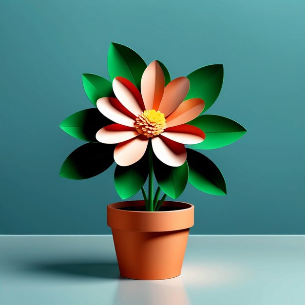 3d vector view of 3d flower in pot