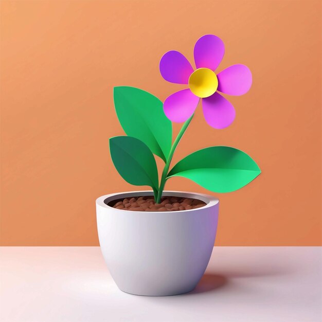 3d vector view of 3d flower in pot